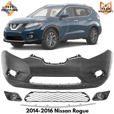 Front Bumper Cover Paintable & Fog Light Assembly Kit For 2014-2016 Nissan Rogue Foto 1 de 4
