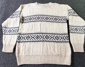 Vtg Ruffian Chunky Knit Sweater Men's Large Cream & Beige USA Cotton Fisherman - Picture 1 of 7