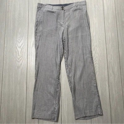 Pantalones de vestir elásticos para mujer Jill azul y blanco a rayas mezcla de lino talla 12 P Foto 1 de 4