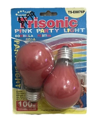 Vintage Rose Pink Party Light Bulbs 100 Watt 120V 2 Pack Ceramic Color Trisonic - Image 1 of 4