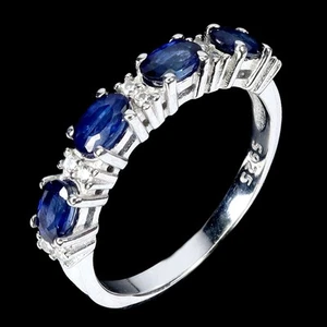 925 Sterling Silver Ring Oval Sapphire 5x3mm Natural Gemstone Jewelry Size 7.5 - Picture 1 of 14