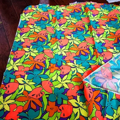Vtg 90s Wild Bold Fabric Neon Hawaiian Monstera Cotton 58" wide 3 yards Retro  - Image 1 of 4