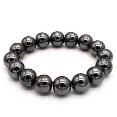 Black Hematite Stone Bead Bracelet | Stretchable Band | 5 Sizes Available - Image 1 of 4