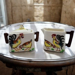 Vintage Huhn Zuckerdose und Milchkännchen Hahn Henne Küken handbemalt Japan - Bild 1 von 20
