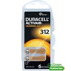 6 x Duracell Activair Size 312 (Brown tab) Hearing Aid Batteries Long expiry