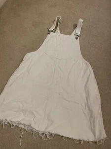 Pinafore White Denim Dungaree Dress size M - Picture 1 of 4