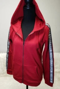 GUESS Tusk Zip Up Red Hoodie w/ Black Silver Metallic GUESS On Sleeve, Size XL - Picture 1 of 5