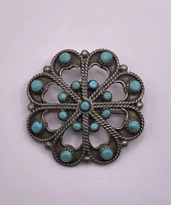 Zuni Türkis Murry & Arlene Tsatie Sterlingsilber Anhänger & Brosche/Pin 4,2g - Bild 1 von 6