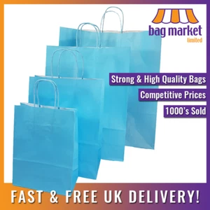 Strong Light Blue Paper Carrier Bags - Twist Handles - Ribbed Kraft, Gift, Party - Picture 1 of 31