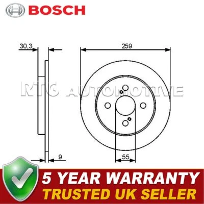 Disco de freno trasero Bosch para Toyota Yaris 2005-2024 iQ 2009-2014 Ractis 2005-2010 Foto 1 de 4