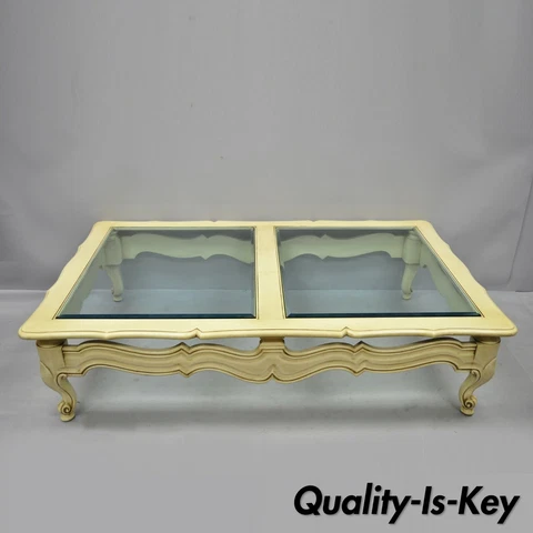 Large Vtg French Provincial Hollywood Regency Style Beveled Glass Coffee Table Cover