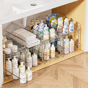 4 Pack Bathroom Storage Organizer, 2 Tier Clear under Sink Organizers Vanity.... - Picture 1 of 2