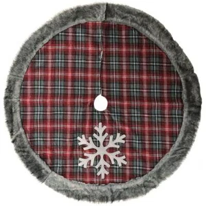 120cm New Christmas Tree Skirt Plush Fluffy Luxury Faux Fur Snowflakes Mat Décor - Picture 1 of 3