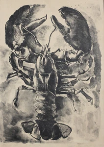 Vinyage original art print with sea crab titled and signed - Picture 1 of 13