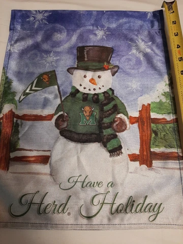 Marshall Thundering Herd House Flag Holiday snowman 12 X 15" New Cover