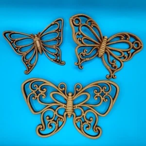 Vtg Syroco Boho Butterfly Butterflies Wall Decor Plastic Rattan Wicker Look MCM - Picture 1 of 17