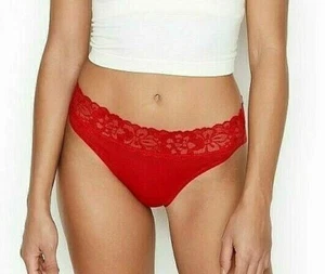 NUOVO Victoria Secret slip gamba alta cotone elasticizzato modal XL pizzo-vita ROSSO - Foto 1 di 5