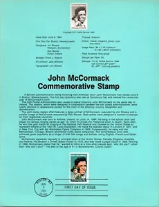 USPS First Day Cover FDC Souvenir Sheet John McCormack $0.20 Stamp Scott #2090 - Picture 1 of 3