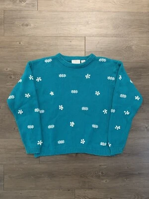 Suéter Vintage Nordstrom Town Square Algodón Verde Mujer L Flor Punto Corazón Foto 1 de 4