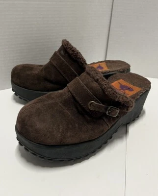 Rocket Dog Chunky 木屐棕色一脚蹬人造皮革毛皮衬里 Y2K TLC 女式 6 码 — 第 1/4 张图片