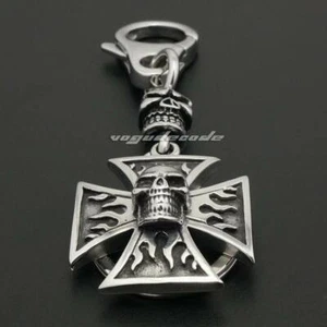 Stainless Steel Flame Skull Keychain Biker Punk DIY Accessory 6R002KCB - Picture 1 of 5