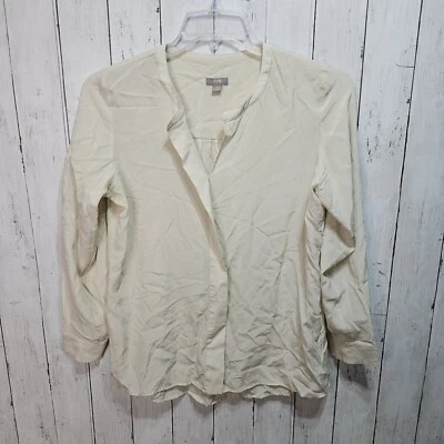J. Jill Women's Cream 100% Silk V Neck Long Sleeve Lightweight Shirt Size Small  - Image 1 of 4