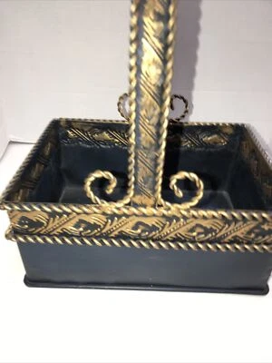 Black Wrought Iron and Gold Metal Basket Rope Design  - Image 1 of 4