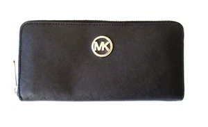 Portefeuille zippé MK Michael Kors cuir noir Saffiano - Photo 1/7