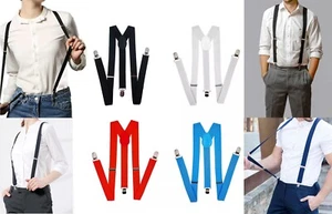 Unisex Y Shape Braces Suspenders Adjustable Trouser Clips Size (L) NEW - Picture 1 of 28