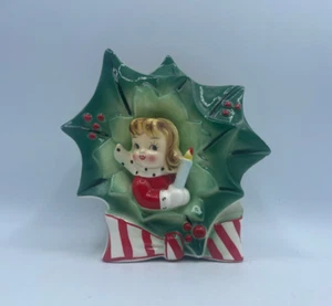 Vintage NAPCO JAPAN Keramik ~ HOLLY GIRL mit KERZE ~ Weihnachtsvase mit Aufkleber - Bild 1 von 7