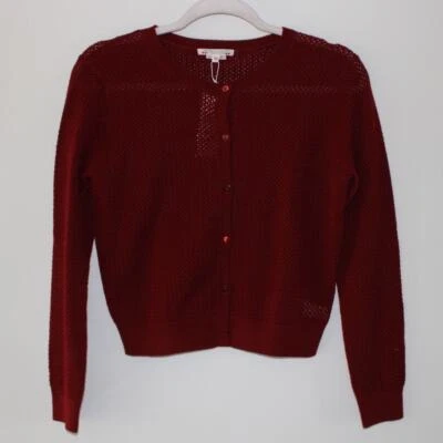 NWT Bonpoint Wool Long Sleeve Button Front Crochet Cardigan Sweater Red Brick 12 - Image 1 of 4