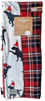 Eddie Bauer Black Lab Dogs Christmas Holiday 50 x 70" Reversible Plaid Blanket - Image 1 of 4