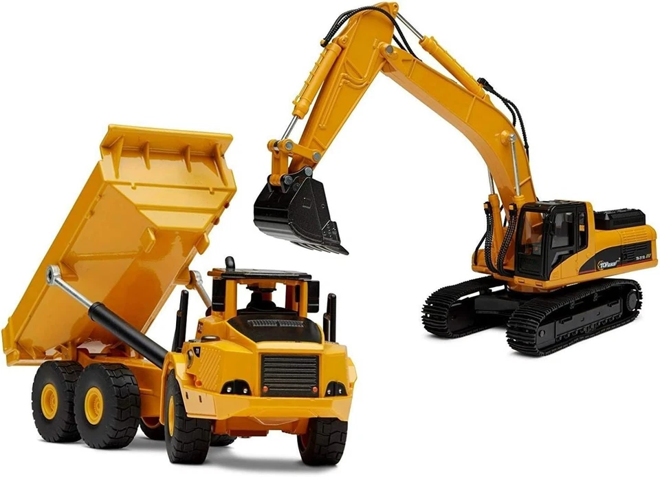 Set of 2 Construction Trucks Heavy Metal Excavator and Dump Truck Diecast Toys