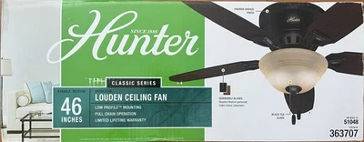 Hunter Home Ceiling Fan with Light Louden 46 Inch Low Profile  Flush Mount New - Image 1 of 2