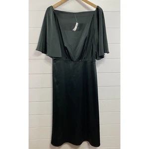 Banana Republic Dress Womens 12 Midi Flutter Sleeve Satin Formal Zip V-Neck NWT - Picture 1 of 17