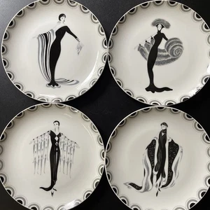 PLATO ERTE "HIGH SOCIETY" SEYMOUR’S MANN Art Deco Juego De 4 Japón Raro Glamour - Imagen 1 de 15