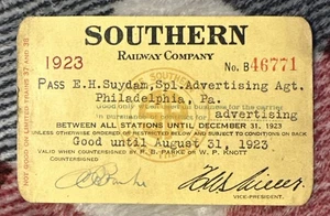 Edward Howard Suydam Advertising Agt. 1923 Southern Railway Company - Picture 1 of 2
