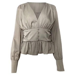 Jason Wu Satin Peplum Hem Blouse In Polyseter Women Grey L - Picture 1 of 9