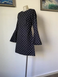 Country Rd Blk/ Wte Embr Spot Dress With Flared Sleeves. Size 4 - Picture 1 of 8
