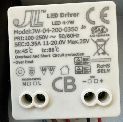 JL Mini Trasformatore LED JW-04-200-0350 LED Driver 11-20V Max 25V 0.35A 350mA Alimentatore