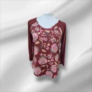The Limited Damen Gr. XS neu mit Etikett burgunderrot Langarm Blumenmuster seidig vorne Strick hinten - Bild 1 von 8