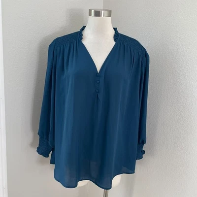 Blusa Top T Tahari Mujer Plus 3X Verde Azulado Hombro Calado Manga 3/4 Foto 1 de 4