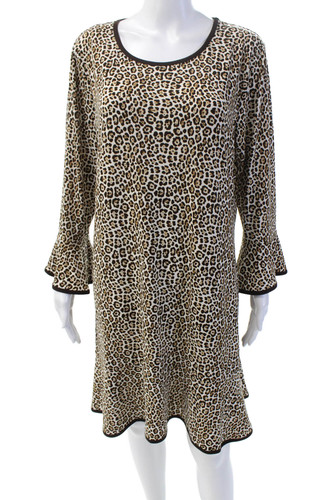 Abito leopardato Michael Michael Kors donna manica 3 4 scollo a scoop bianco marrone XL