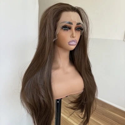 Натуральный светло-коричневый длинный прямой синтетический волос термостойкий кружевной спереди парик - Изображение 1 из 4