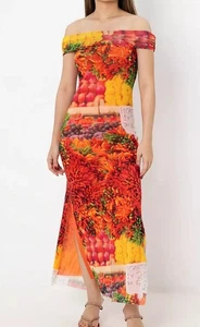 NWT Zara Mesh Maxi Dress S Picante Hot Pepper Blogger Fave Off Shoulder Colorful - Picture 1 of 13