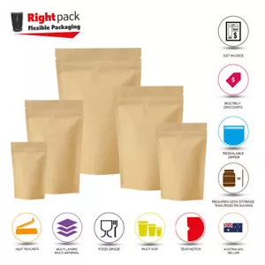 KRAFT PAPER STAND UP DOY POUCH MYLAR FOIL BAG HEAT SEAL FOOD GRADE ZIP LOCK BAG - Picture 1 of 9