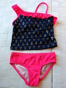 Circo Girls Size Extra Small 4/5 Coral And Navy Blue Tankini With Anchors - Picture 1 of 12