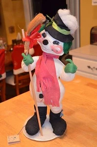 20"  SNOWMAN Annalee  Christmas Holiday dolls figures 1990 broom - Picture 1 of 8