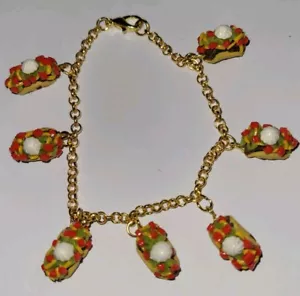 Taco Charm Bracelet Gold Tone Clay Food Taco Mexican - Picture 1 of 3