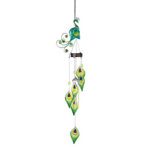 Colorful Patio Garden Peacock Wind Chimes with Hanger Metal Glass 30" L - Picture 1 of 1